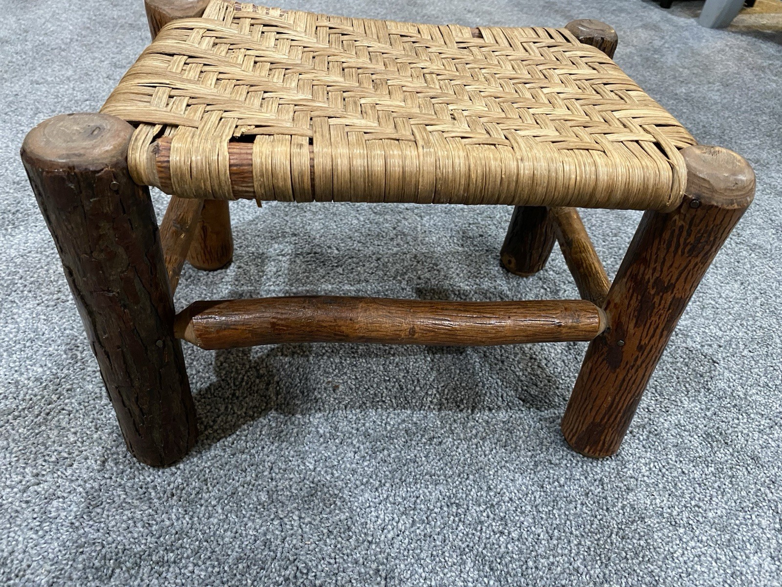Vintage Wicker Footstool Rectangular Rustic Wood Rattan Woven Boho Foot Rest gallery