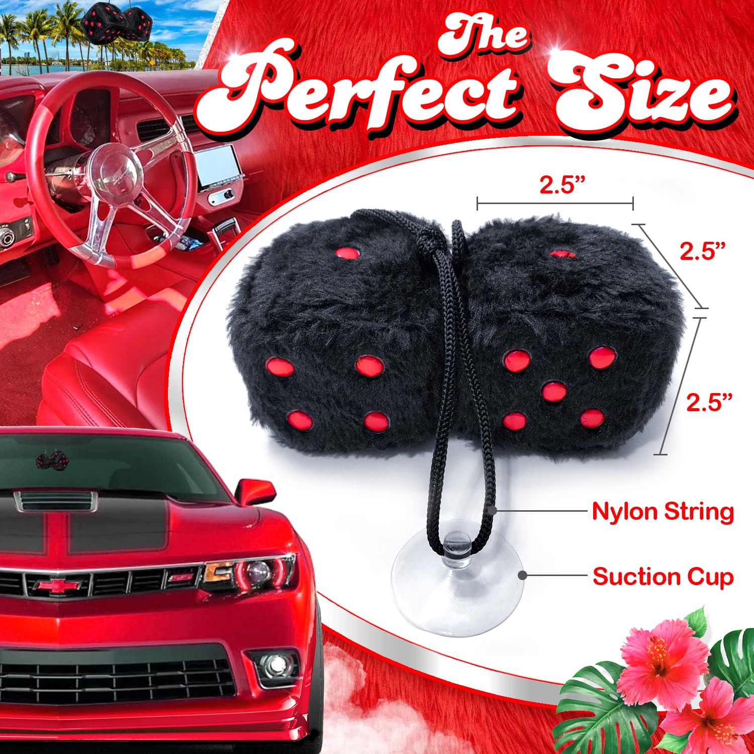 Black Fuzzy Dice for Car - Rear View Mirror Plush Cute Car Accessories for Inter gallery
