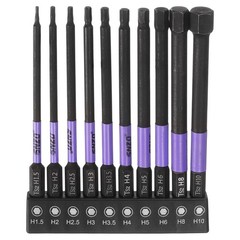 10pcs H1.5-H10 Flat Hex Head Screwdriver Bit Set 4″ Long 1/4″ Hex Shank Magnetic
