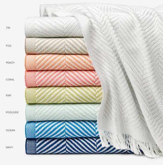 Sferra Costa Solid White Cotton Throw Blanket Herringbone Weave/Fringe 50x70 New gallery