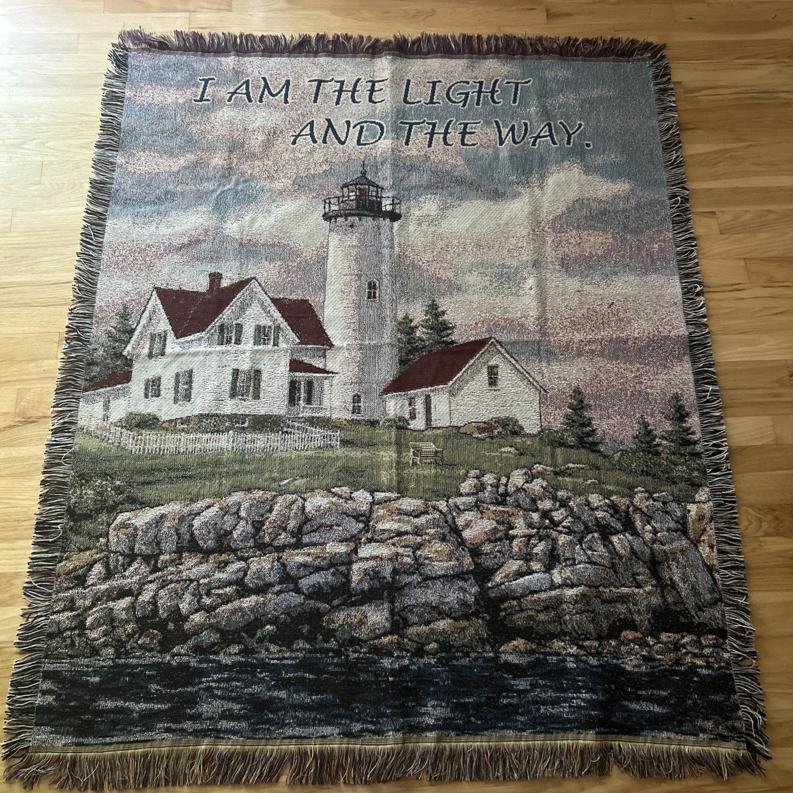 Mohawk Home Lighthouse Coastal Nautical Tapestry Throw Blanket 50 x 56 EUC! gallery