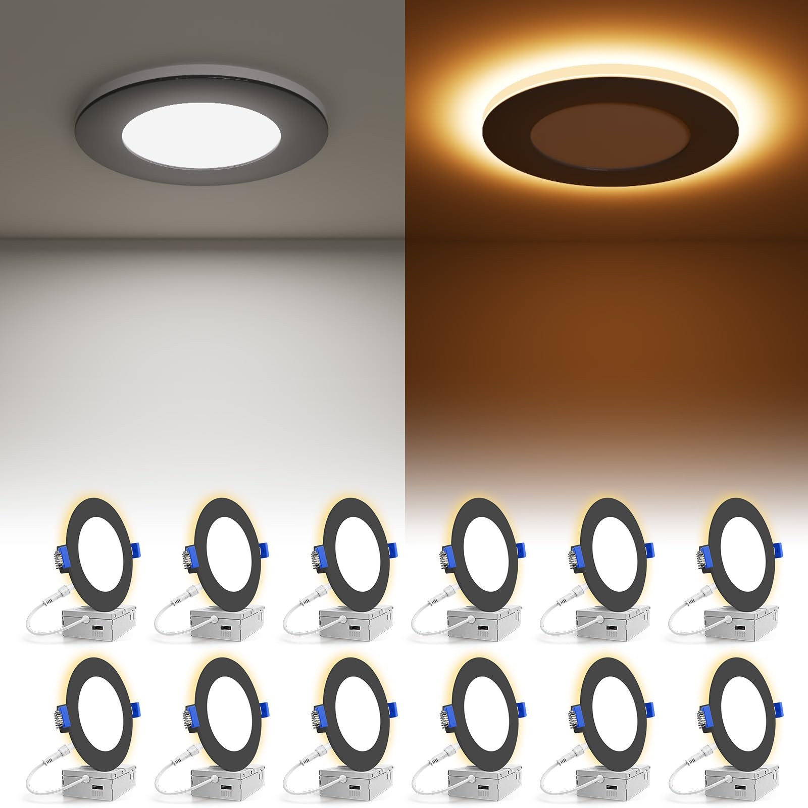 LED Recessed Light 4 Inch 12 Pack Canless 9.5W 810LM 2700K-5000K VOLISUN Black gallery