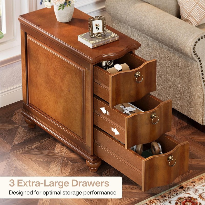 Wood Fully Assembled End Table, 3-Drawers Narrow Slim Side Table for Living Room gallery