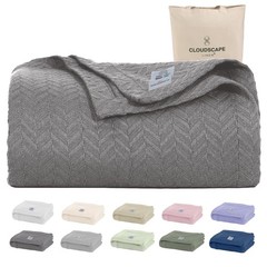 CLOUDSCAPE Cotton Throw Blanket for Couch – 100% Cotton Gauze Herringbone Wea…