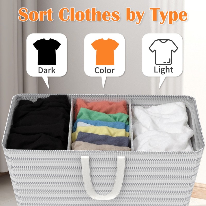 200L Laundry Hamper 3 Section Collapsible Laundry Basket Dirty Clothes Hampers gallery