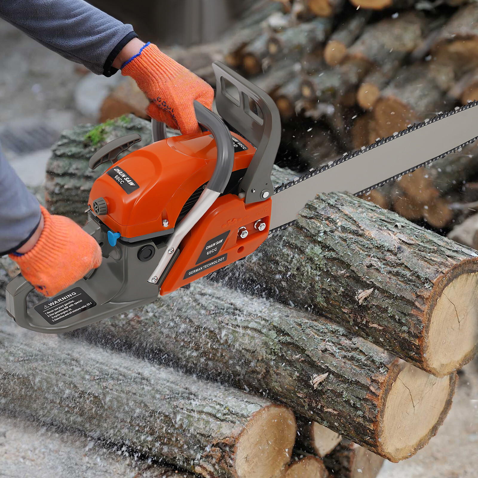 60cc Gas Powered Chainsaw with 22'' Guide Bar Saw Chain 2-Stroke Engine Cut Wood gallery