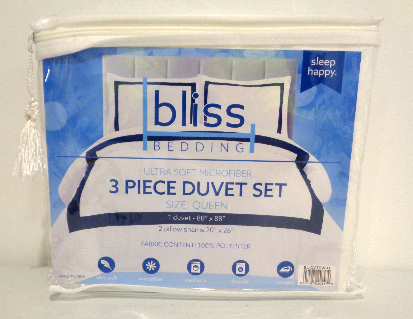 BLISS BEDDING Ultra Soft Microfiber Duvet Set Queen 3 Piece White/Blue NEW gallery