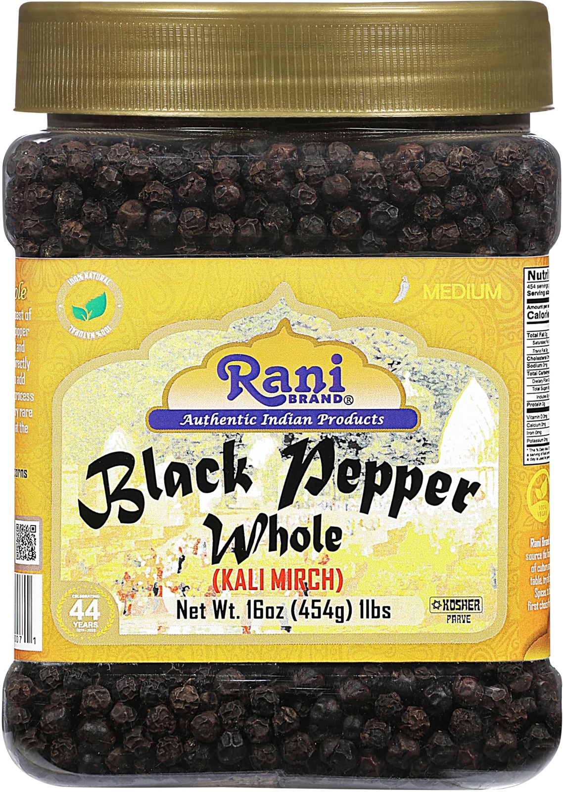 Rani Black Pepper Whole (Peppercorns), Premium Indian MG-1 Grade 16oz PET Jar gallery