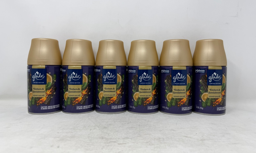 6 Pack - Glade Automatic Spray Air Freshener Refills, Embers & Sandalwood, 6.2oz