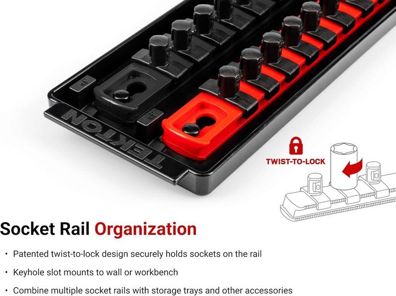 TEKTON 3/8 Inch Drive 12-Point Socket Set with Rails, 68-Piece | SHD91221 gallery