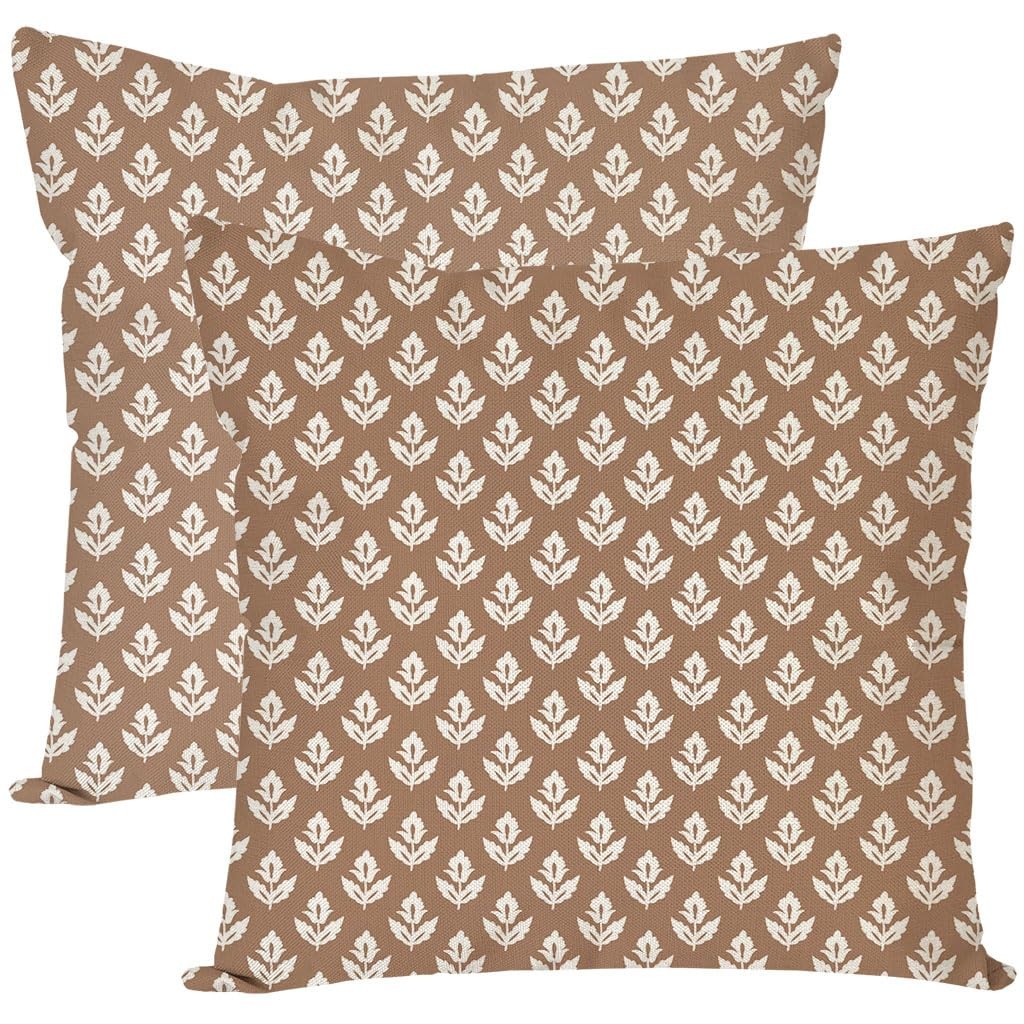 Block Print Throw Pillow Covers 20x20 Inch Set of 2 Vintage Floral Brown Outd... gallery