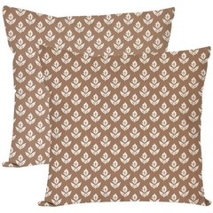 Block Print Throw Pillow Covers 20×20 Inch Set of 2 Vintage Floral Brown Outd…