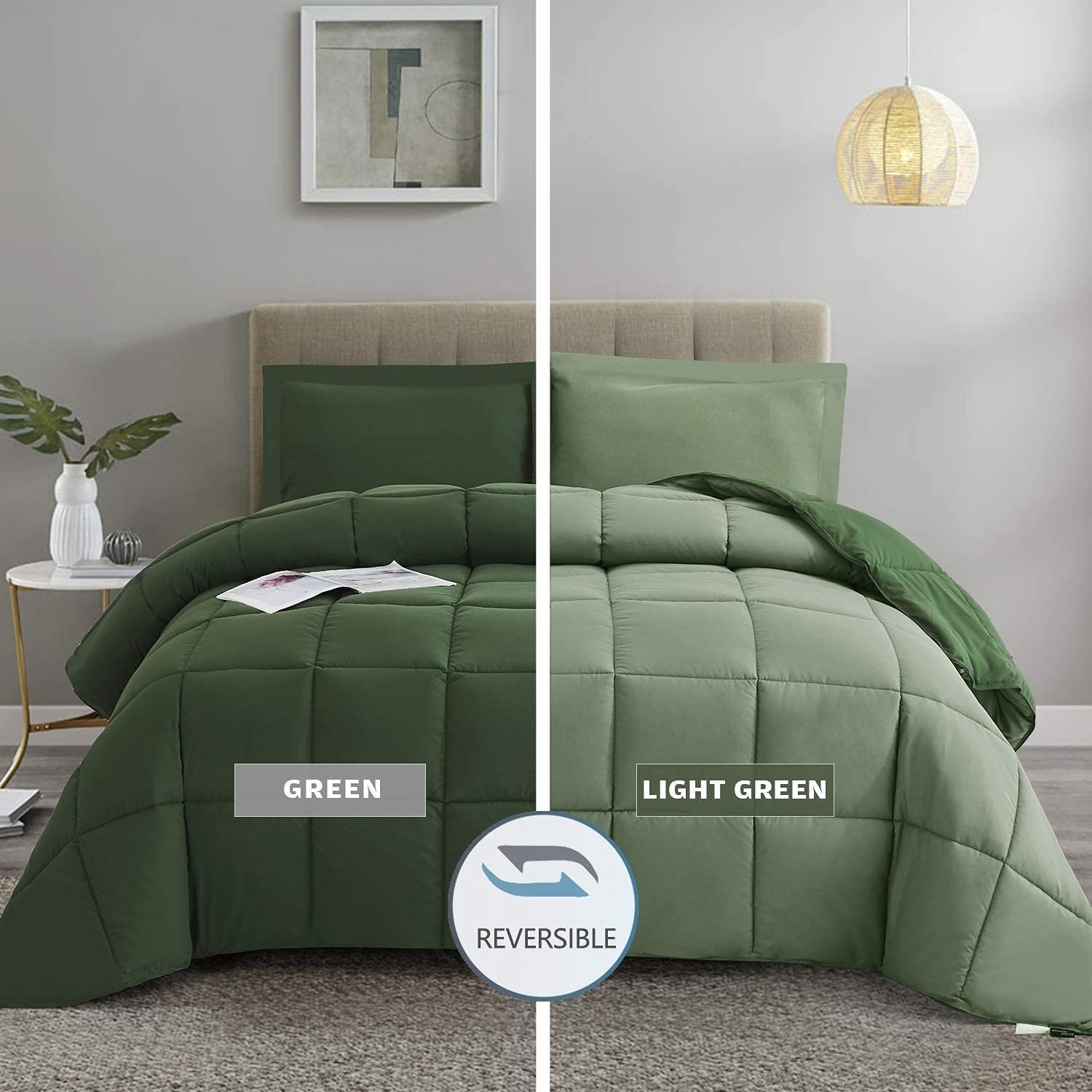 HIG 3pc Green King Size Comforter Set -All Season Reversible Down Alternative gallery