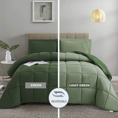 HIG 3pc Green King Size Comforter Set -All Season Reversible Down Alternative
