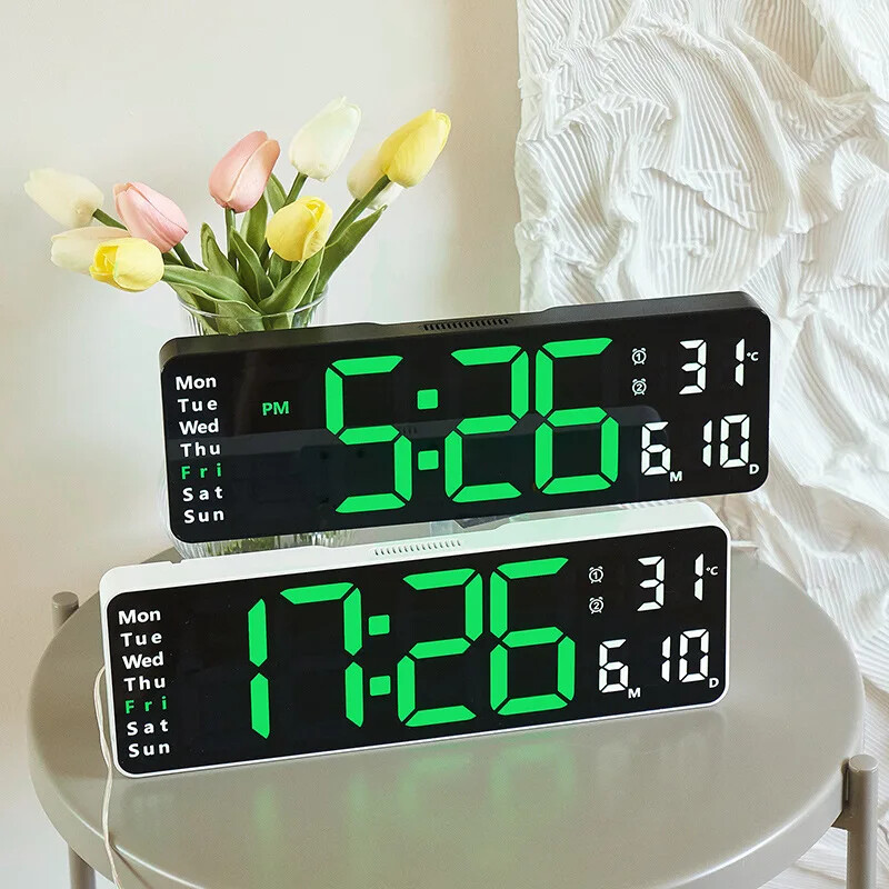 Large LED Digital Wall Clock Remote Control Temp Date Week Display Memory Watch gallery