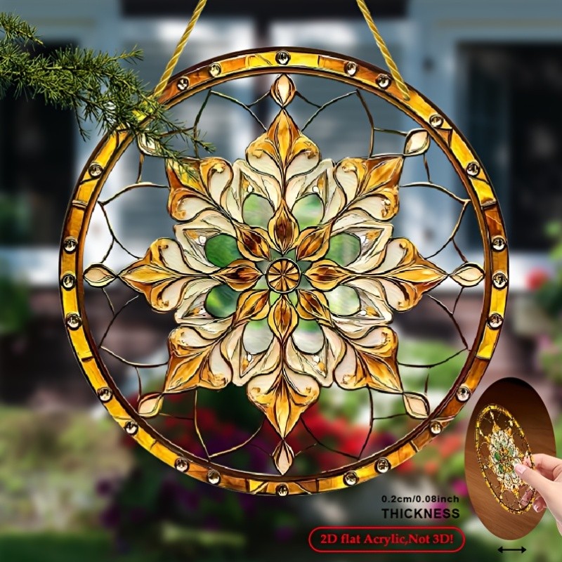 Round Acrylic Imitation Painted Wall Decor Bohemian Golden Flower Sun Catcher gallery