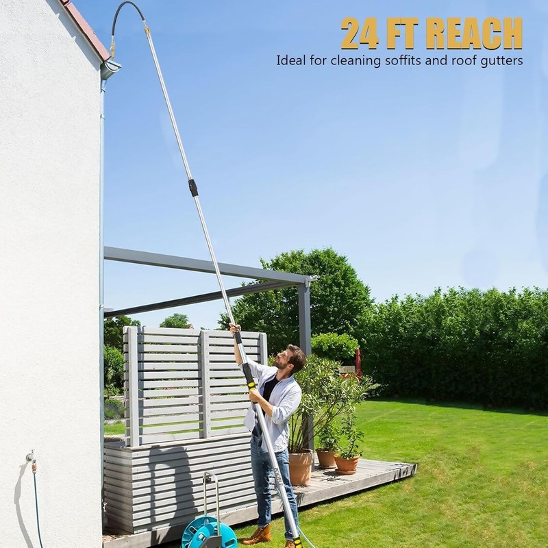 24FT Reach Gutter Cleaning Tools from The Ground, Telescopic Rain Gutter Cleaner gallery