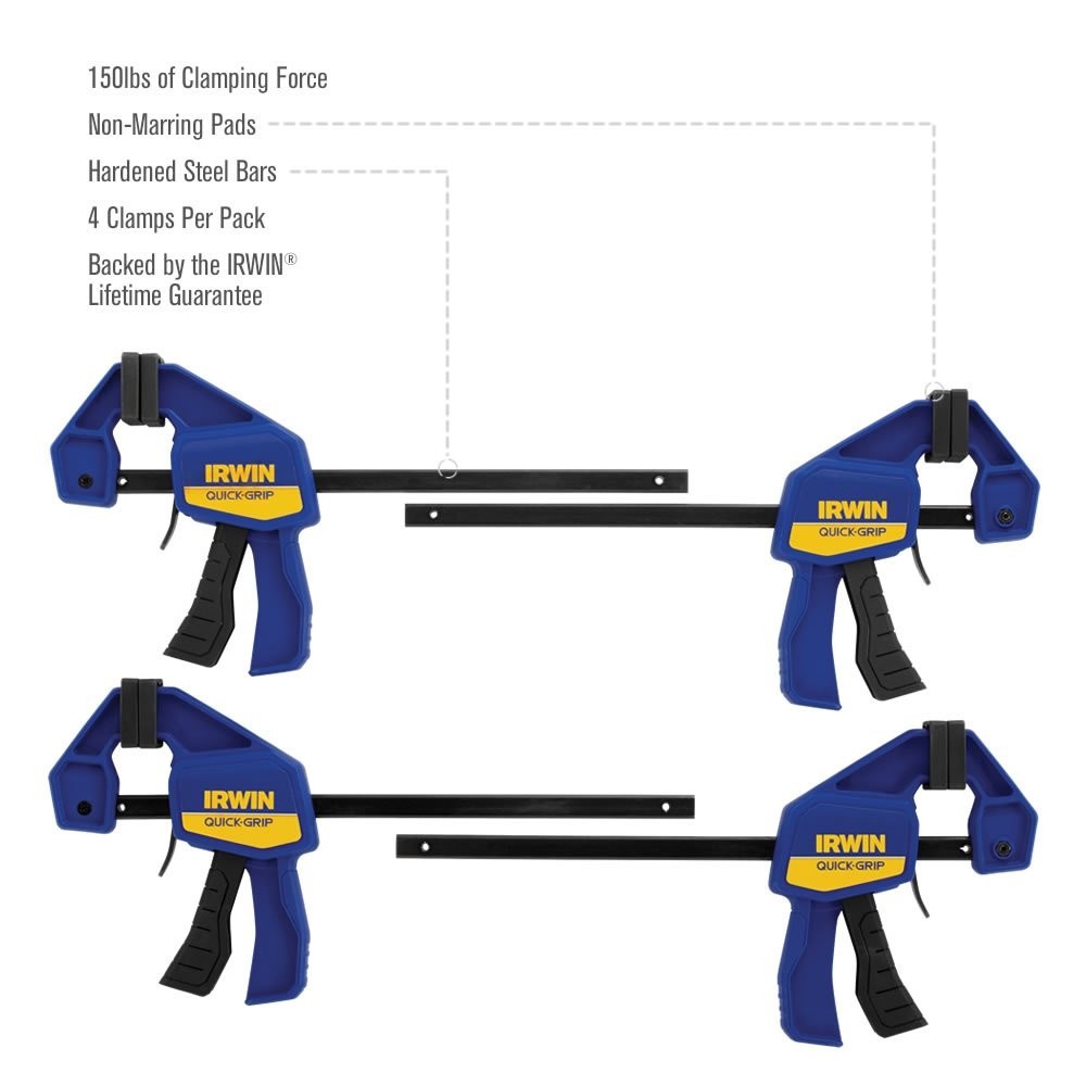 8-Piece Quick-Grip Clamp Set, One-Handed Mini Bar Clamps, 6-Inch, 4-Pack gallery