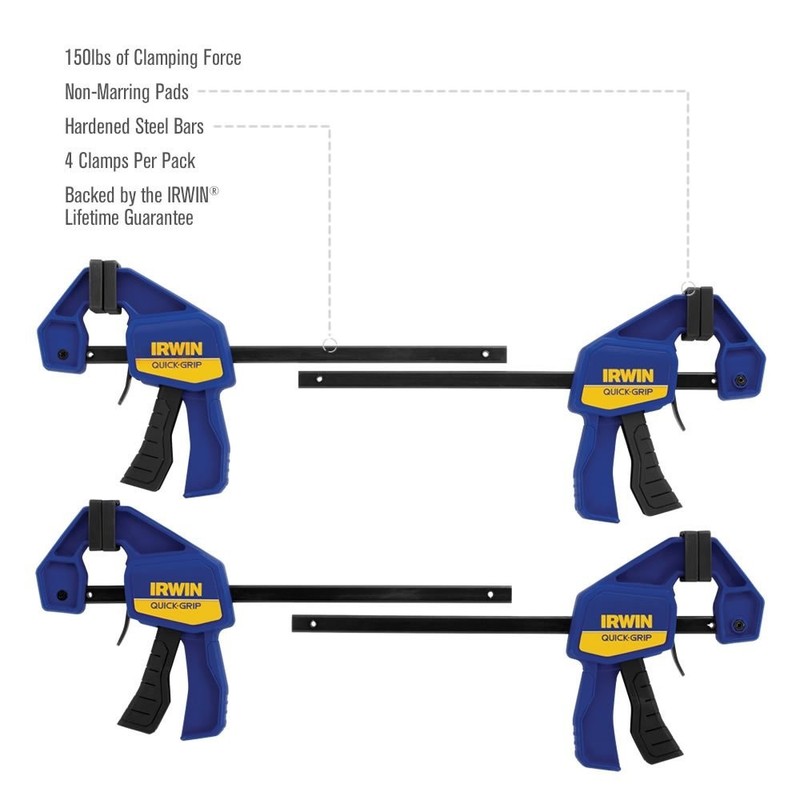 8-Piece Quick-Grip Clamp Set, One-Handed Mini Bar Clamps, 6-Inch, 4-Pack gallery