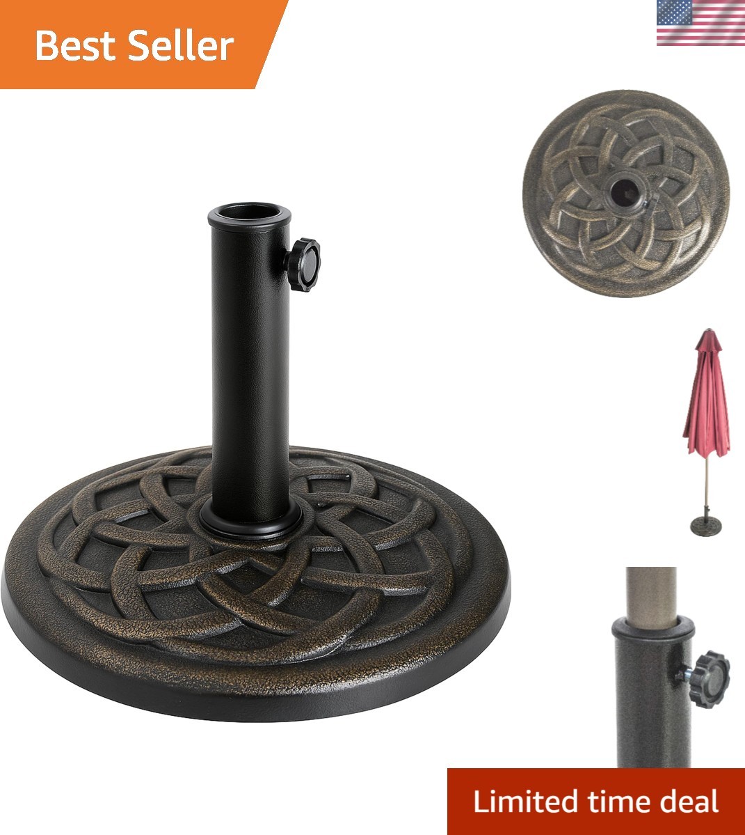 UV Resistant Bronze Umbrella Base - 21 lb Round Stabilizer for Outdoor Umbrellas gallery