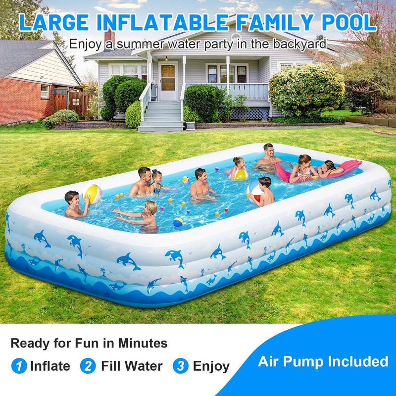Extra Large Inflatable Swimming Pool 165 x 76 x 22 Oversized Blow Up Pool for gallery