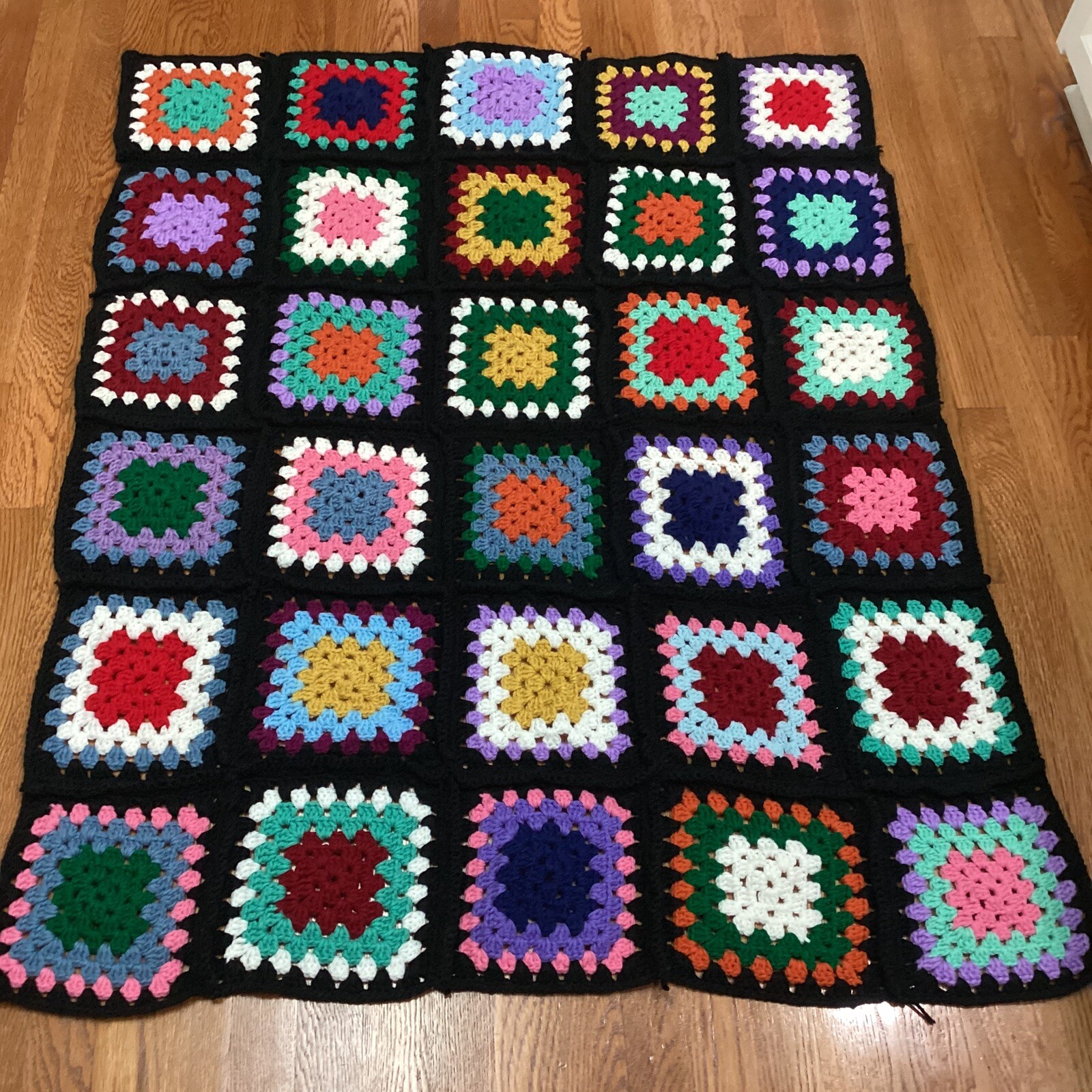 Handmade Afghan Crochet Wool Blanket Quilt Granny Throw Crochet 49” X 41” New gallery