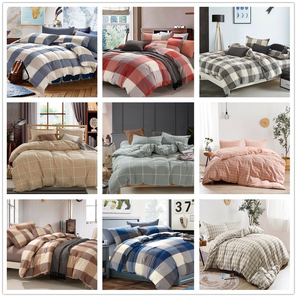 HST 3PCS Ultra Soft Plaid Patterned Duvet Cover Sets Fashion - 10 Patterns