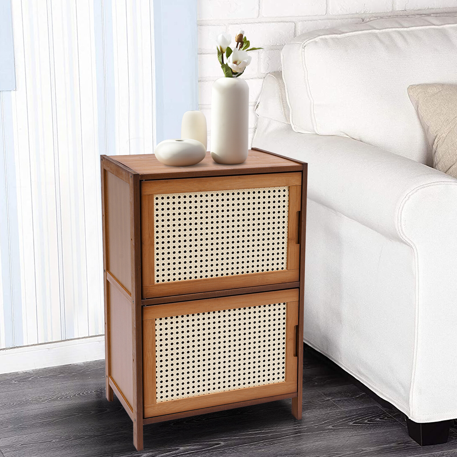 Modern Design Bamboo Bedside Table 2 Tier Nightstand 99.20lbs Floor Standing USA gallery
