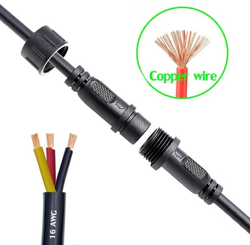 QOFOWIN 3wire Waterproof Connector, 3Pin Male Female Plug LED 3Pin-way, Black gallery