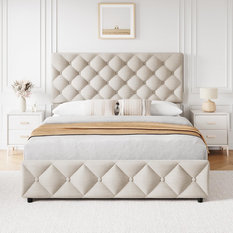 Full Size Bed Frame with 4 Storage Drawers, with Upholstered Platform Bed Frame gallery