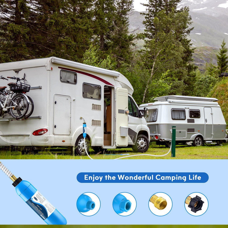 RV Inline Water Filter with Flexible Hose Protector, NSF 42/372 Certified, Reduc gallery