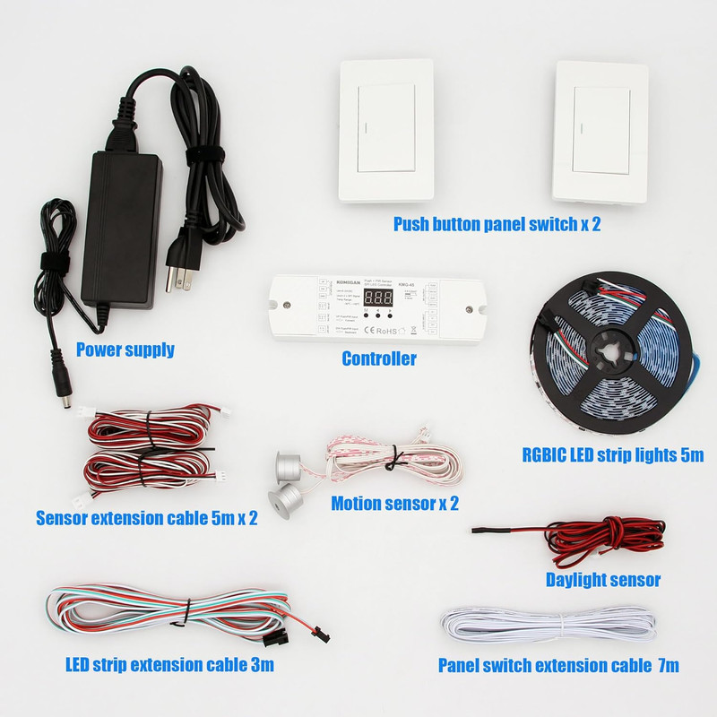 Motion Sensor RGB LED Stair Light Kit 16.4FT Cuttable Indoor Handrail Strip gallery