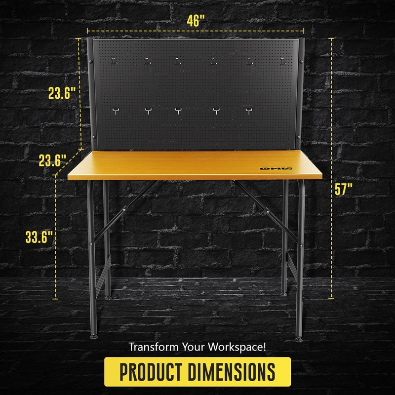 330lbs. 46'' Work Table w/Pegboard Pegboard Wood Tool Bench Heavy Duty Workbench gallery