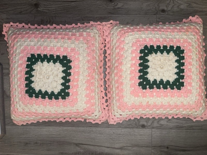 Handmade Crocheted Granny Square 3D Rose Floral Afghan Blanket 79”X72” & Pillow gallery