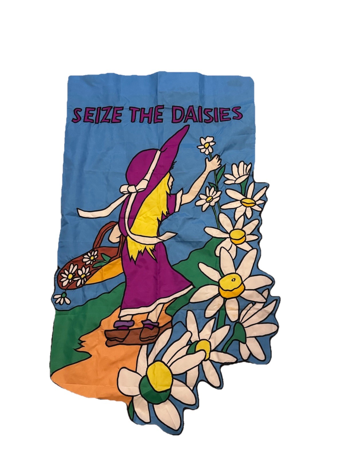 Vtg Summer Spring Seize The Daisies Outdoor Hanging Flag Yard Garden Embroidered gallery