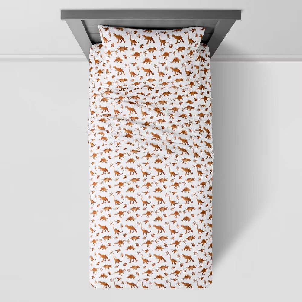 Queen Dinosaur Cotton Sheet Set Watercolor Brown - Pillowfort gallery