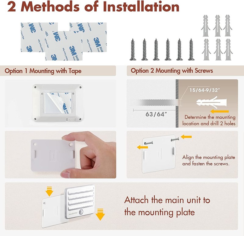 EverBrite 3 Pack Motion Sensor Night Lights LED Soft Warm Light W/9 AA Batteries gallery
