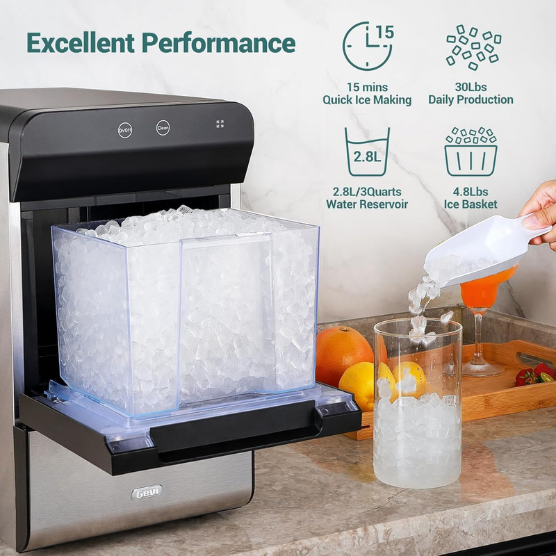 Gemi Nugget Ice Maker V2.0 - Self-Cleaning, Stainless Steel, Compact Design gallery