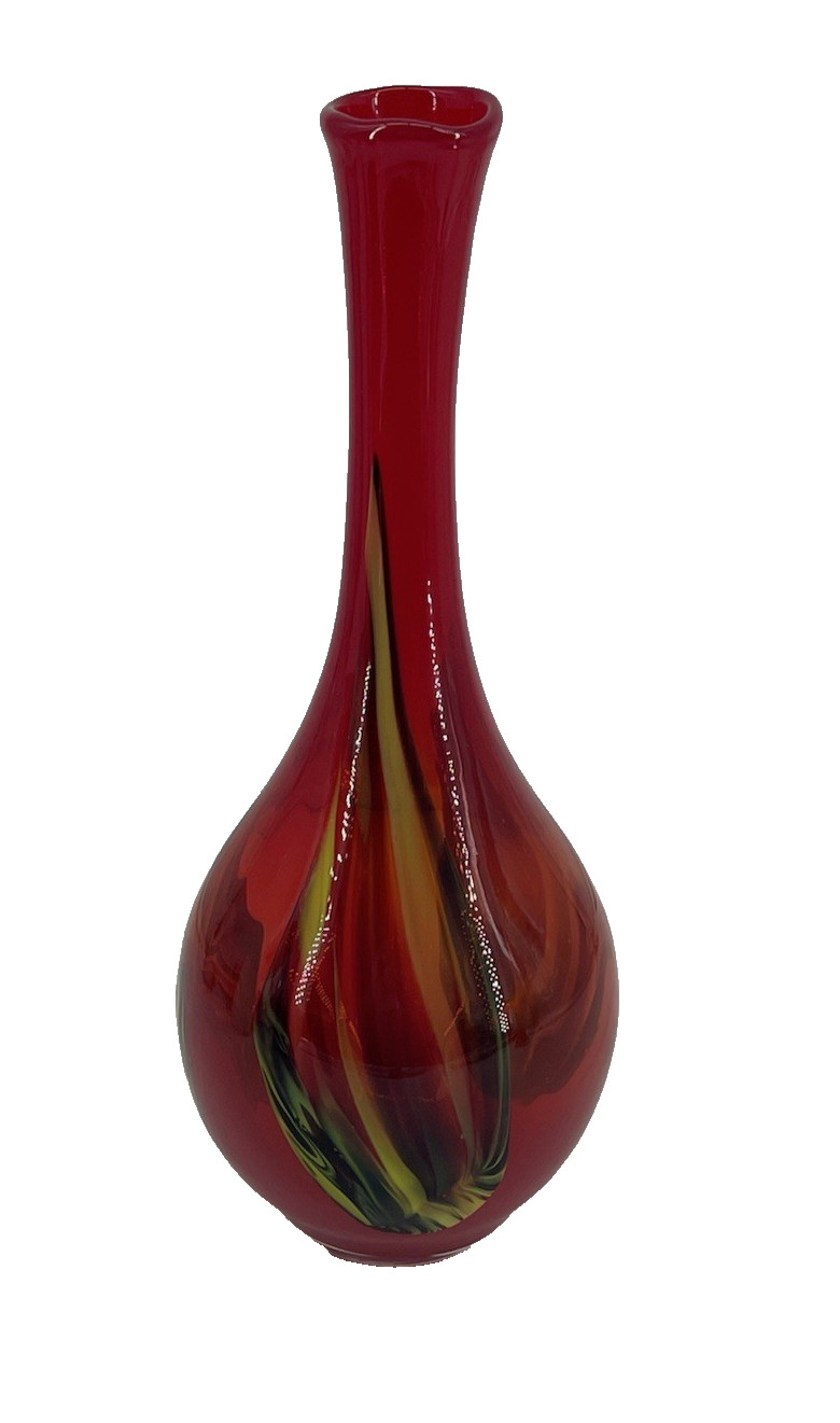 Art Murano Glass Vase Multicolor Red Green Black & Yellow Vintage Abstract gallery
