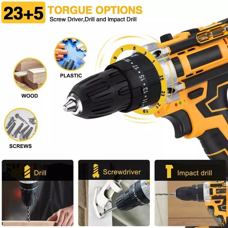 Hammer Drill Cordless Brushless Impact Driver Combo Kit With 2 Battery & Charger gallery
