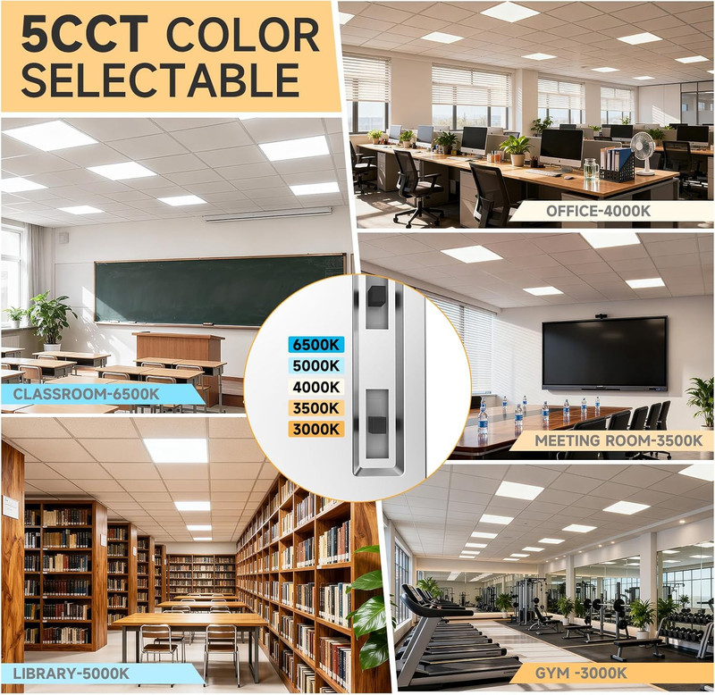 2 Pack 2X2 LED Flat Panel Light Drop Ceiling Office Fixture, 4800LM, 20W/25W/30W gallery