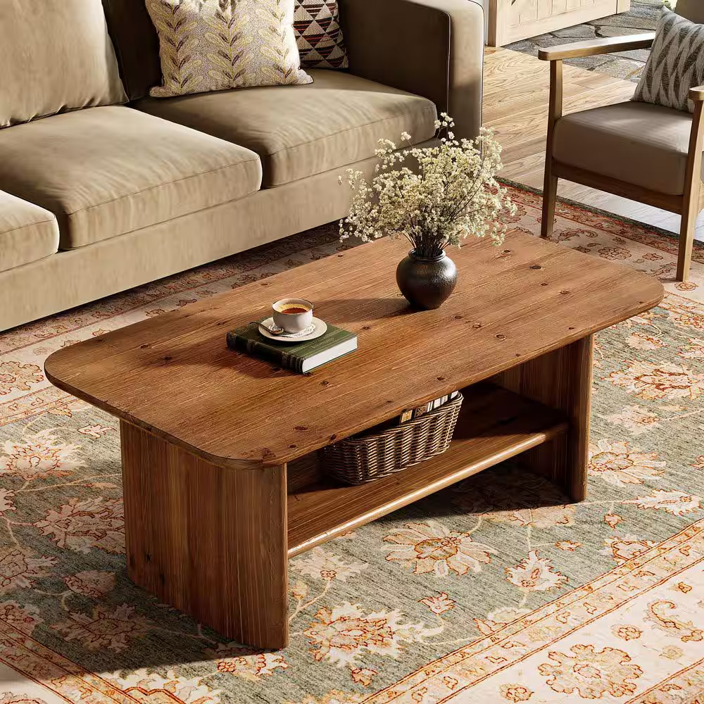 Kerlin 47 In. Brown Rectangle Solid Wood Coffee Table Center Low Cocktail Tea De gallery