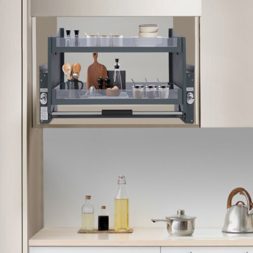 Pull Down Shelf Upper Kitchen Wall Cabinet Storage Organizer Dark Grey USA gallery