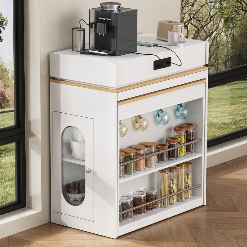 Extendable TREXM Rolling Kitchen Island with , Built-in Socket & Side Hooks gallery