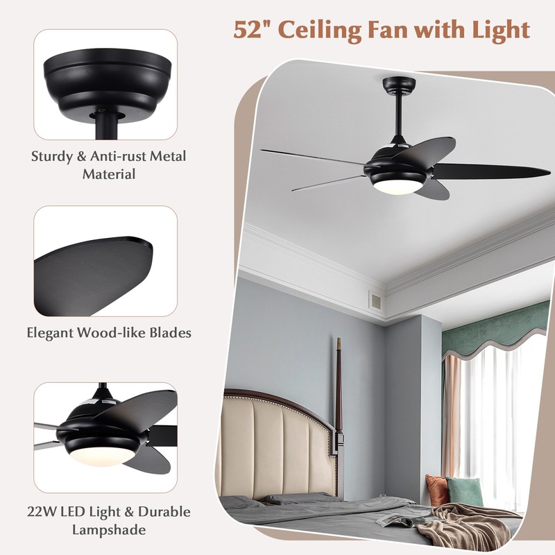 52" Ceiling Fan w/ LED Lights & Remote Control 1/2/4/8H Timer & 3 Fan Speeds gallery