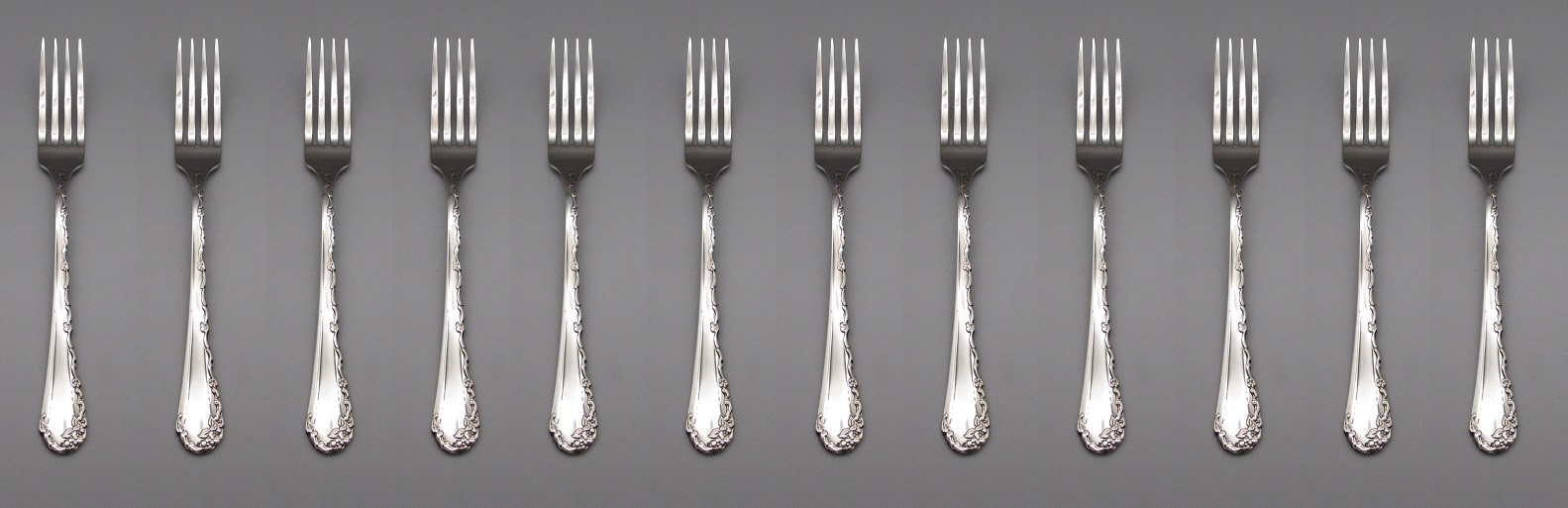 SET OF TWELVE - Oneida Stainless Flatware - BELLE ROSE - Dinner Forks * USA gallery