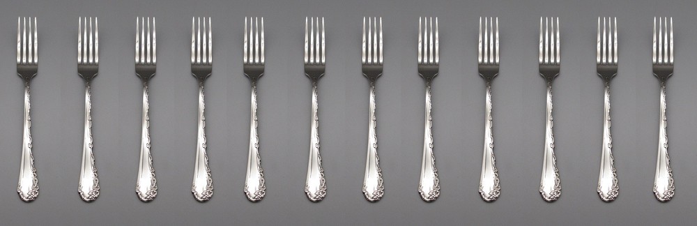 SET OF TWELVE - Oneida Stainless Flatware - BELLE ROSE - Dinner Forks * USA