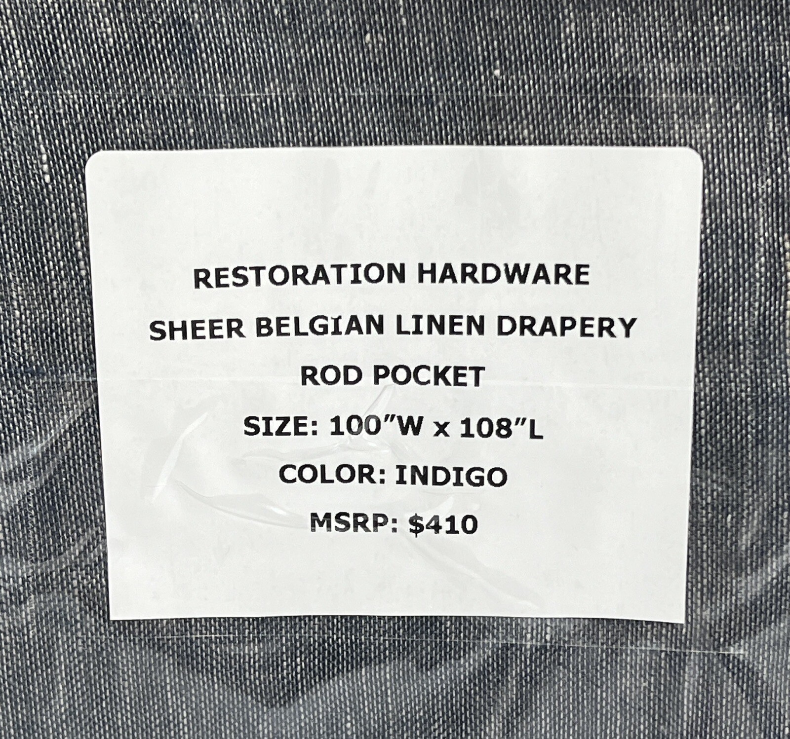 Restoration Hardware Sheer Belgian Linen Drapery RP 100"W x 108"L Indigo $410 gallery