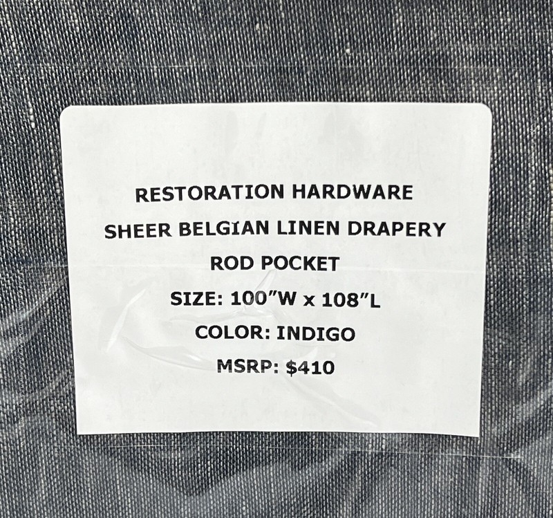 Restoration Hardware Sheer Belgian Linen Drapery RP 100"W x 108"L Indigo $410 gallery