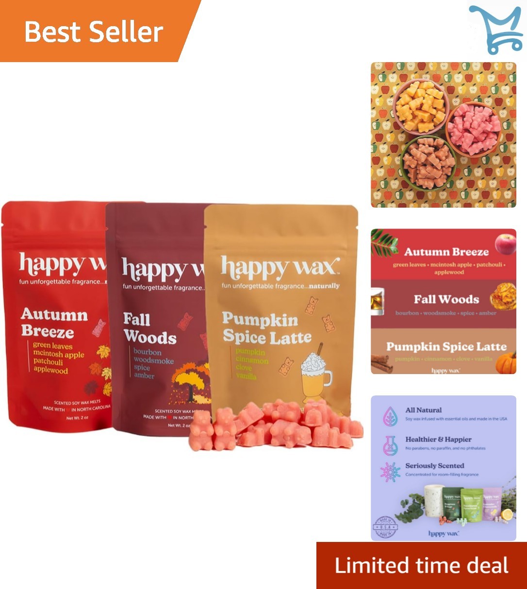 Fall Mix Scented Soy Wax Melts Set 6oz Autum Breeze Pumpkin Spice Long Lasting gallery